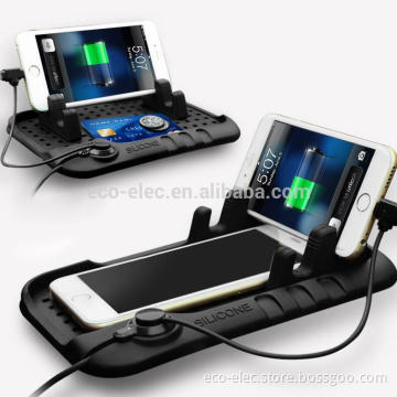 Magnetic Charging Cradle Dock Stand Anti- slip Silicone Pad Car Phone Stand Holder For iPhone Android 2 in 1 Charging Cable